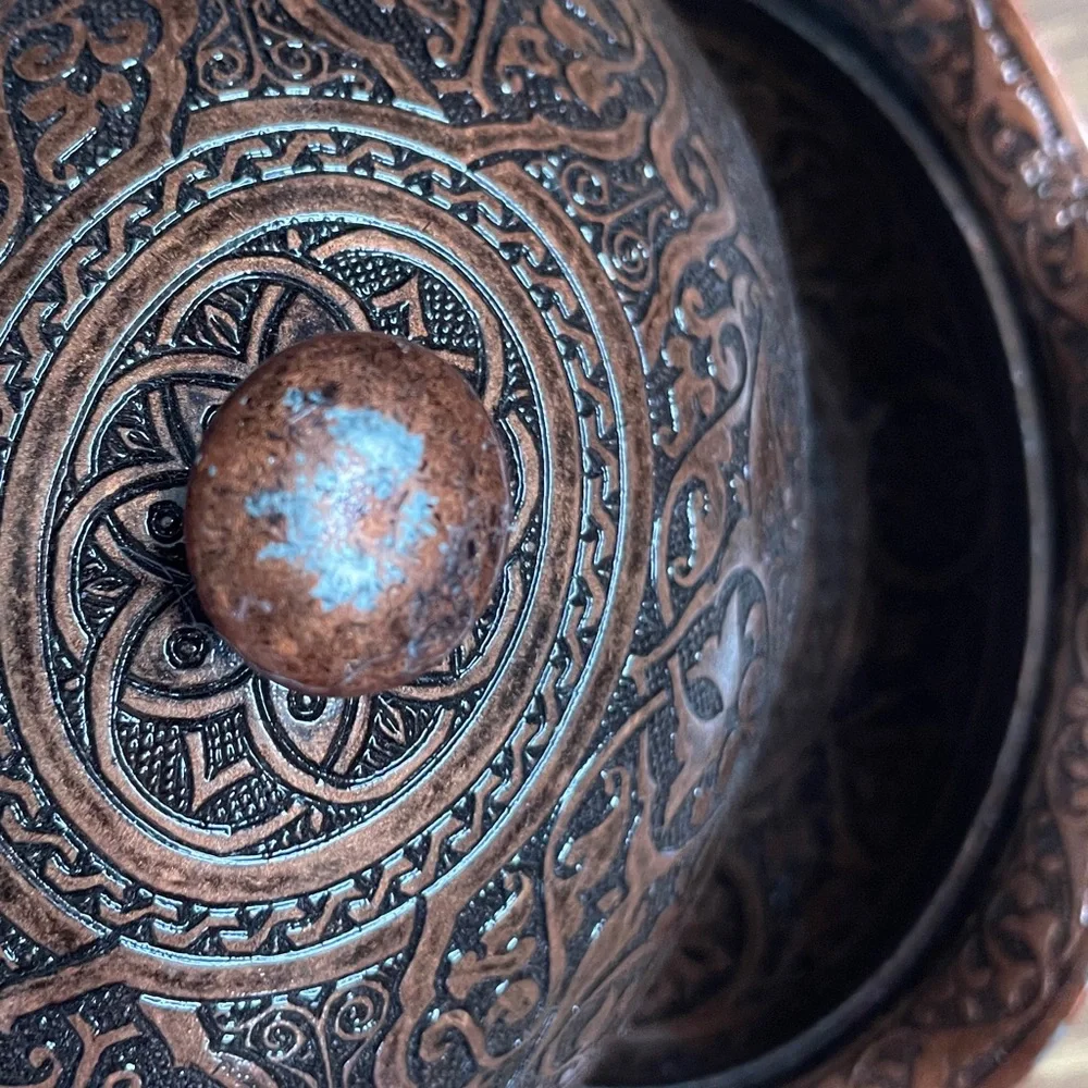 Vintage Sena Turkish Copper Lidded Sugar Bowl - Hand-Engraved, Made in Turkey